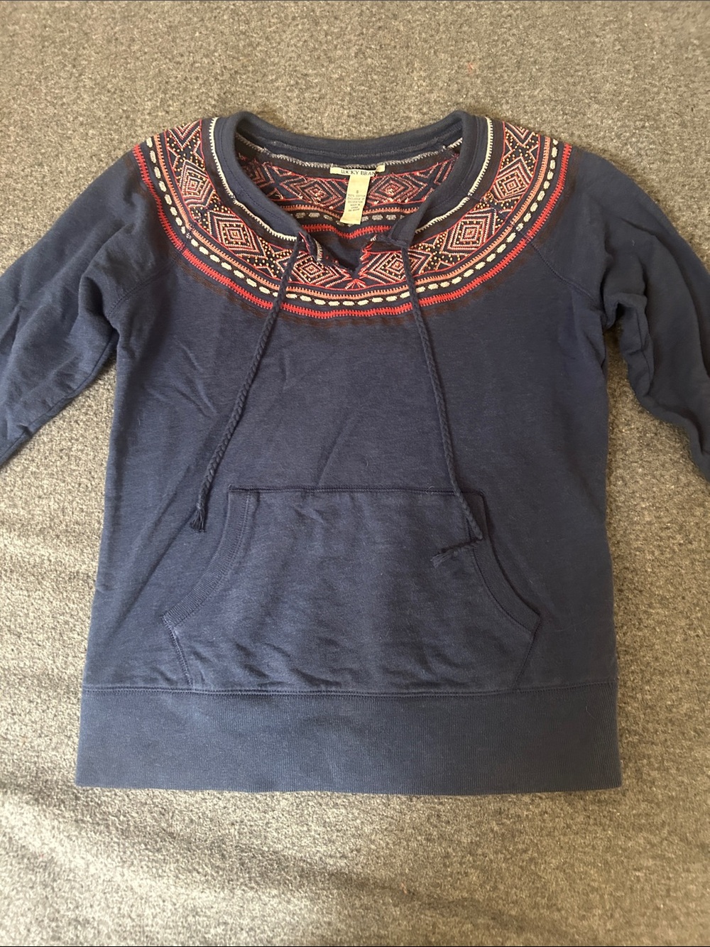 Lucky Brand Navy Pullover Sweatshirt with Red & Cream Yoke
